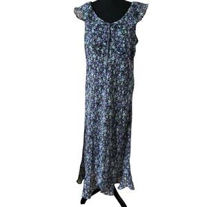 Special Thyme Vintage Y2K Floral Cottagecore Ruffle Maxi Dress Blue Size 14W
